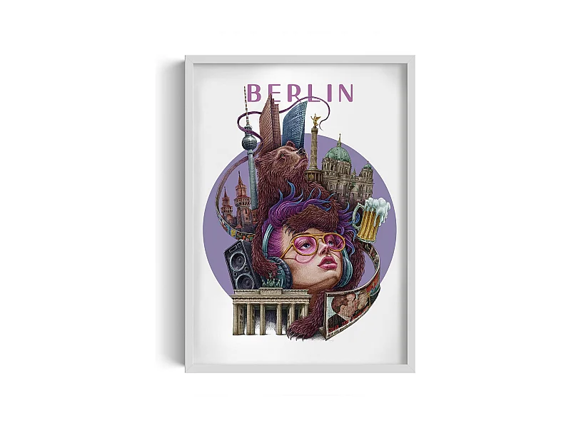 Quadro incorniciato, arredamento della città tedesca, quadro con cornice bianca di Berlino, arte berlinese 50x70 cm, stampa urbana.