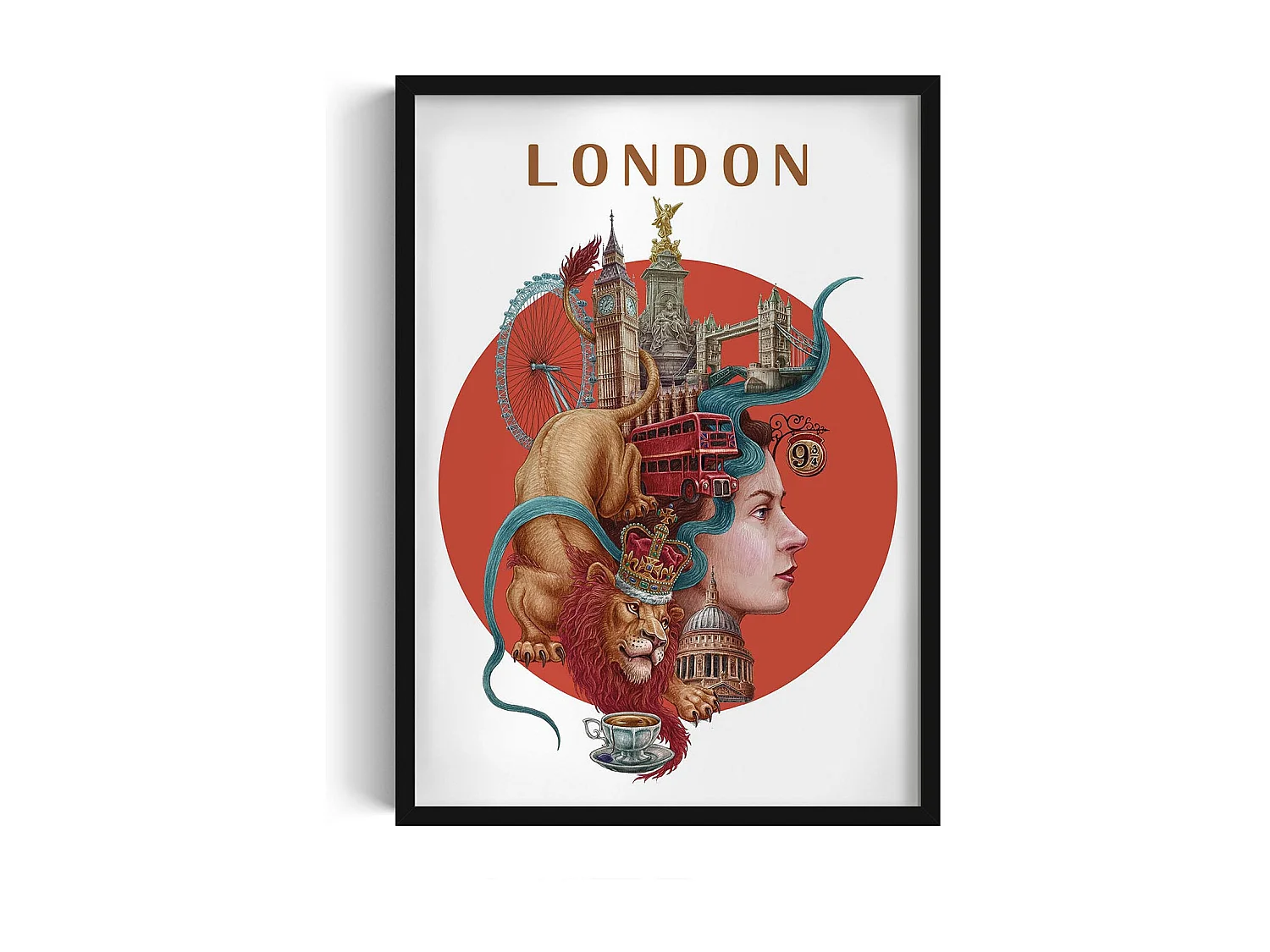 Gerahmtes Bild, britisches Stadtdekor, Londoner schwarzer Rahmen, 50x70 cm Londoner Kunst, Londoner Stadtdruck.