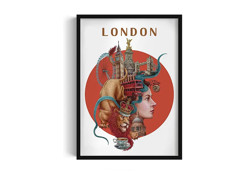 Gerahmtes Bild, britisches Stadtdekor, Londoner schwarzer Rahmen, 50x70 cm Londoner Kunst, Londoner Stadtdruck.