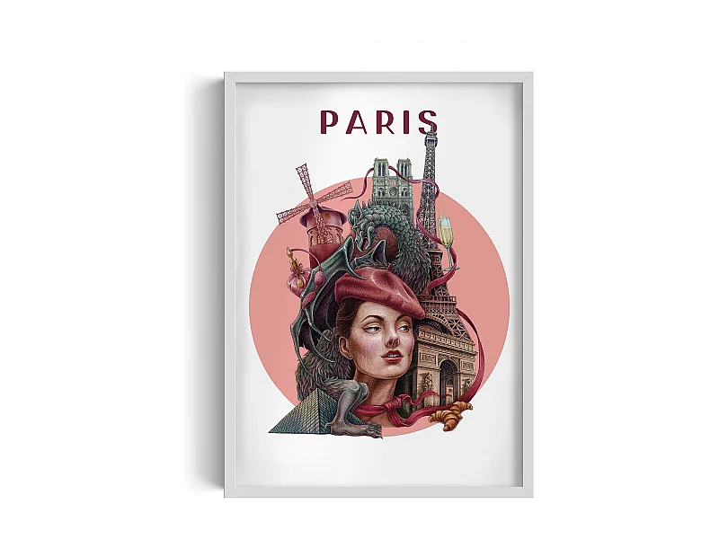 Ingelijste afbeelding, Frans stadsdecor, Parijs witte lijst, 50x70 cm Parijse kunst, Parijse stedelijke print.