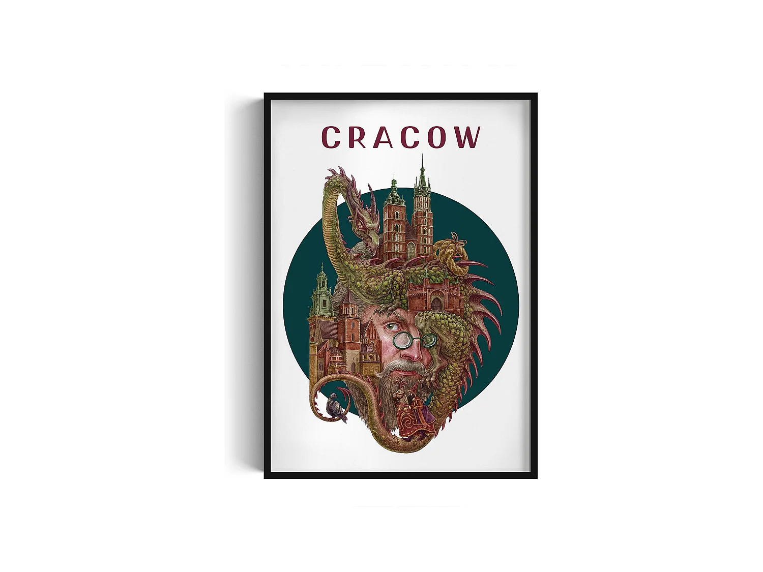 Image dans un cadre, décor de la ville polonaise, image avec cadre noir Cracovie, 70x100 cm Art de Cracovie, imprimé urbain.