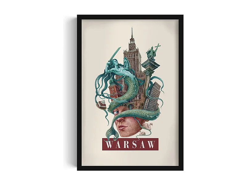 Bild im Rahmen, modernes Stadtdekor, gerahmte Kunst aus Warschau, minimalistischer Stadtdruck aus Warschau, Warschauer Design 40x60 cm.