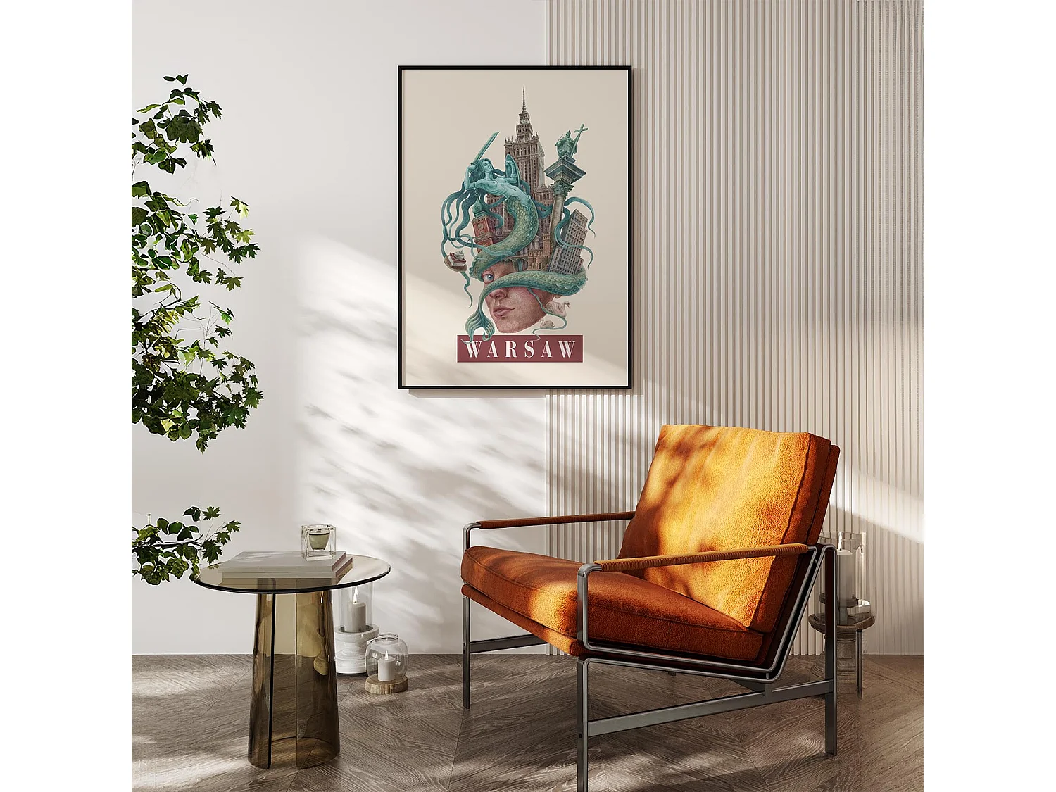 Bild im Rahmen, modernes Stadtdekor, gerahmte Kunst aus Warschau, minimalistischer Stadtdruck aus Warschau, Warschauer Design 40x60 cm.