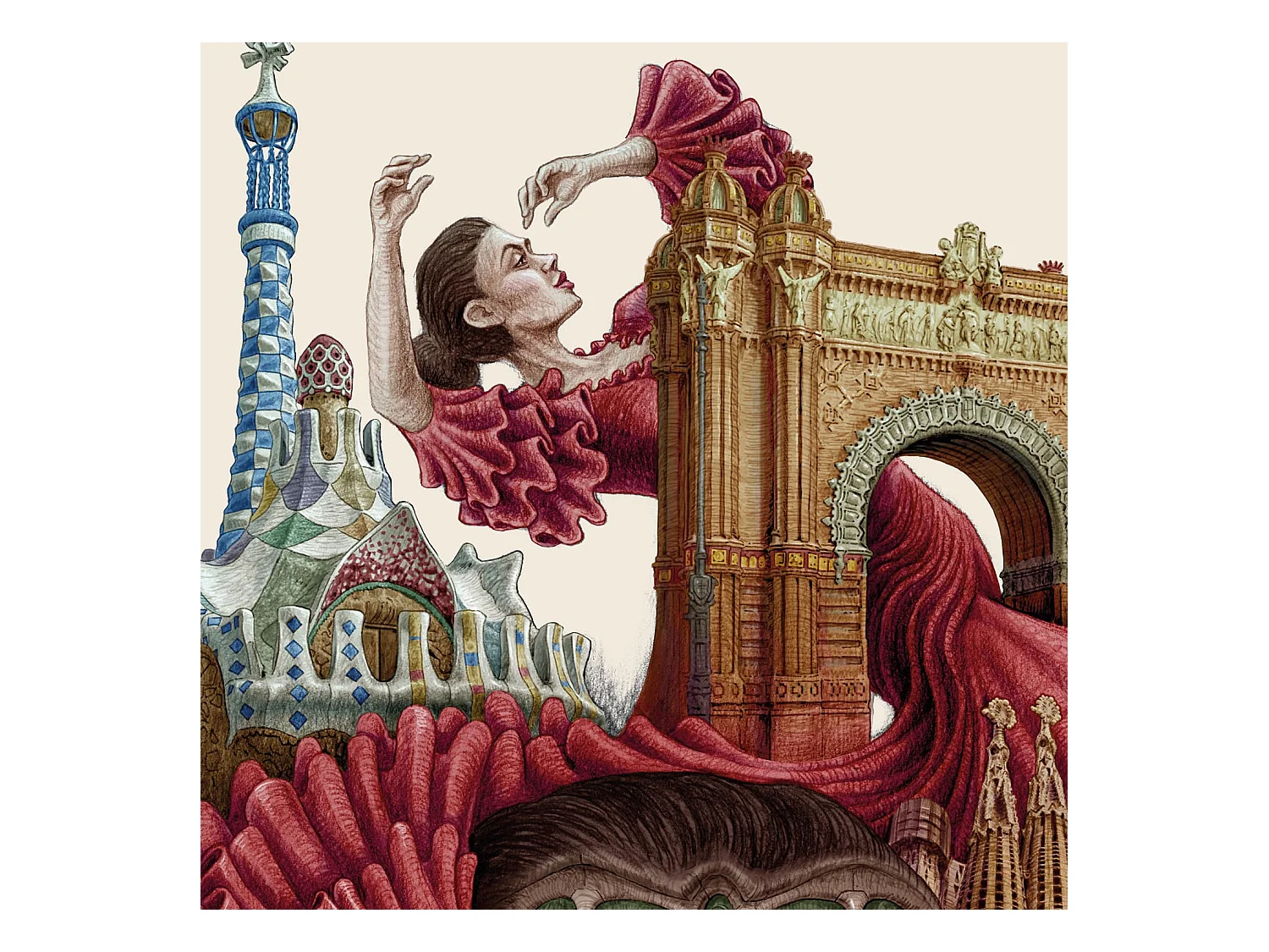 Affiche, imprimé ville espagnole, art Barcelone, décor urbain Barcelone, 59,5x84 cm.
