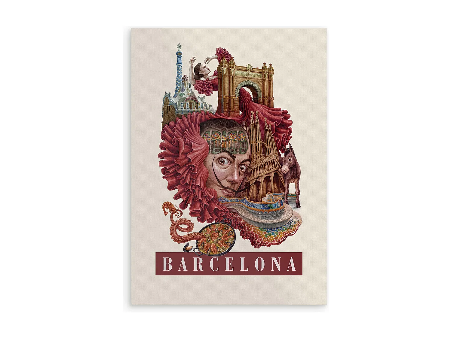 Affiche, imprimé ville espagnole, art Barcelone, décor urbain Barcelone, 59,5x84 cm.