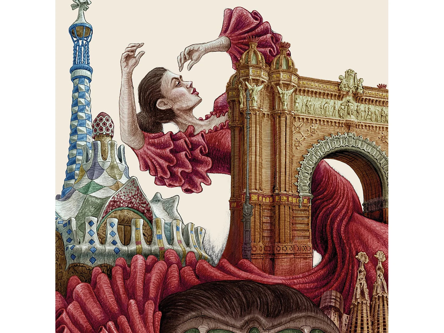 Affiche, imprimé ville espagnole, art Barcelone, décor urbain Barcelone, 59,5x84 cm.