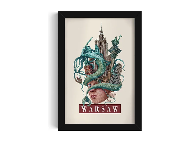 Cuadro en marco, decoración urbana moderna, arte enmarcado de Varsovia, impresión urbana minimalista de Varsovia, diseño de Varsovia 20x30 cm.