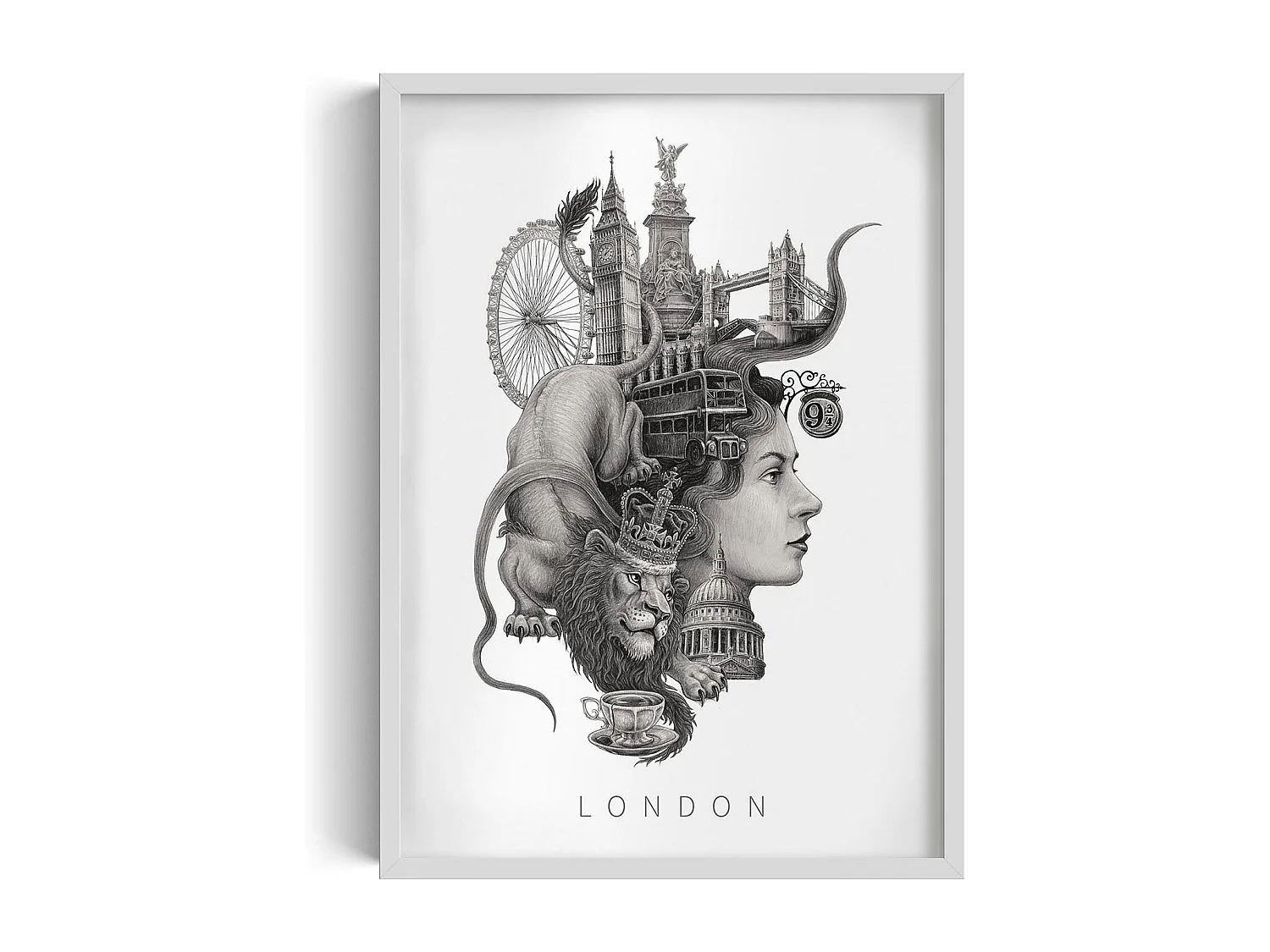 Image encadré, déco britannique, cadre blanc art Londres, imprimé minimaliste de Londres, image de style urbain, 50x70 cm.