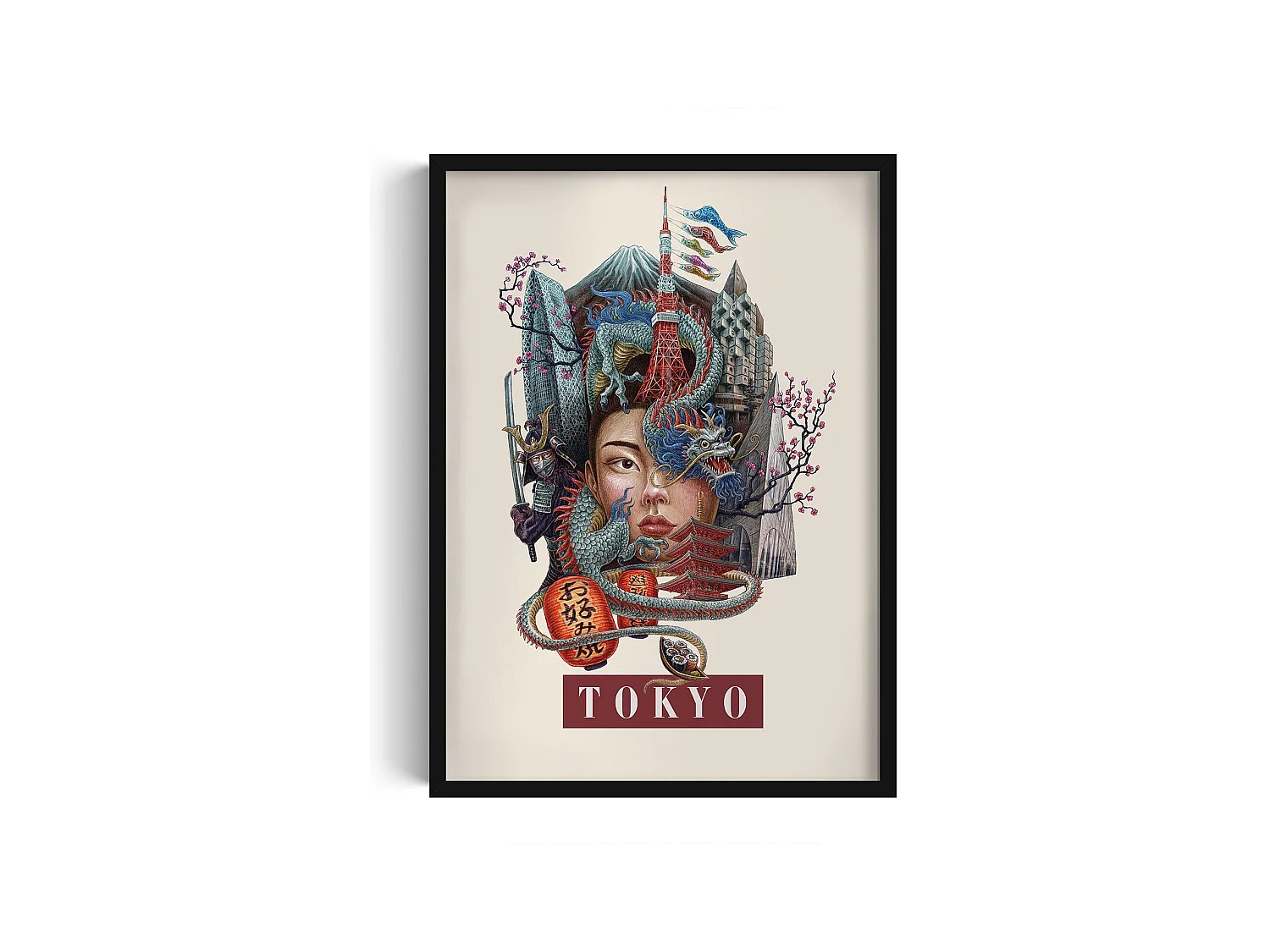 Image encadré, déco ville japonaise, imprimé Tokyo cadre noir, image Tokyo style urbain, 50x70 cm.