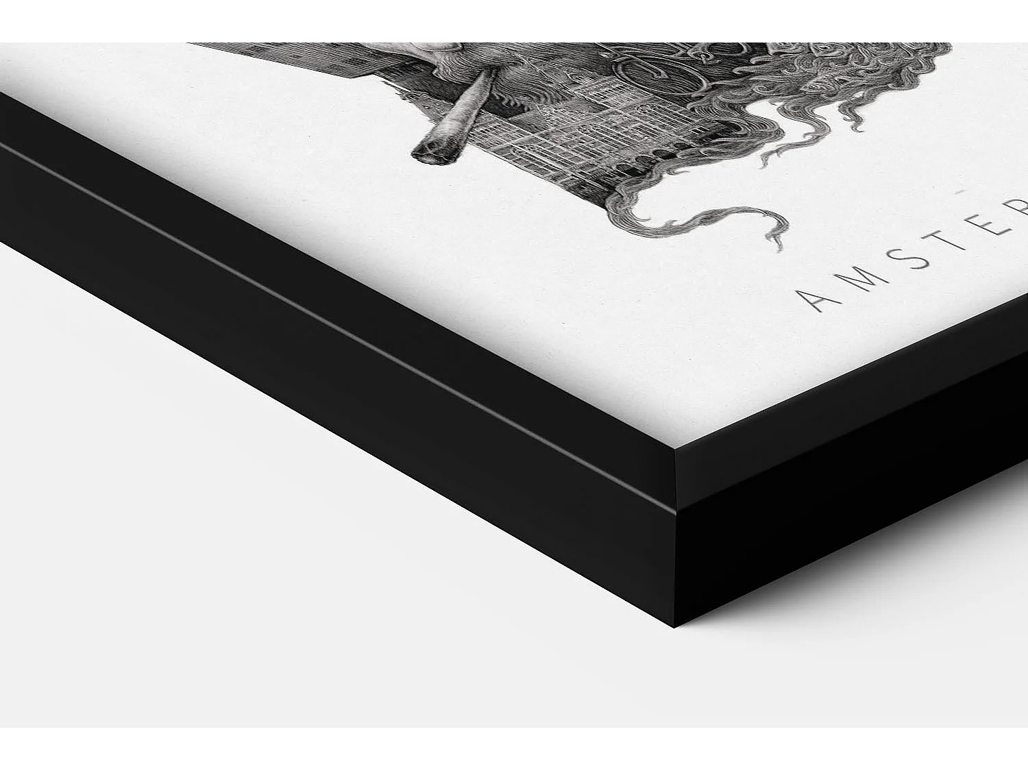 Ingelijste foto, elegant Nederlands decor, Amsterdamse kunst zwarte lijst, 50x70 cm Amsterdamse stadsfoto.