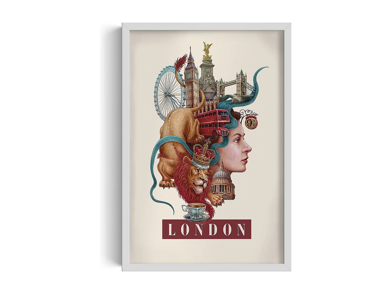 Gerahmtes Bild, Londoner Stadtdekor, weißer Rahmen Londoner Kunst, minimalistisches Londoner Stadtbild, 40x60 cm.