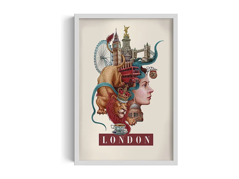 Immagine incorniciata, arredamento urbano londinese, cornice bianca arte londinese, immagine minimalista del paesaggio urbano londinese, 40x60 cm.