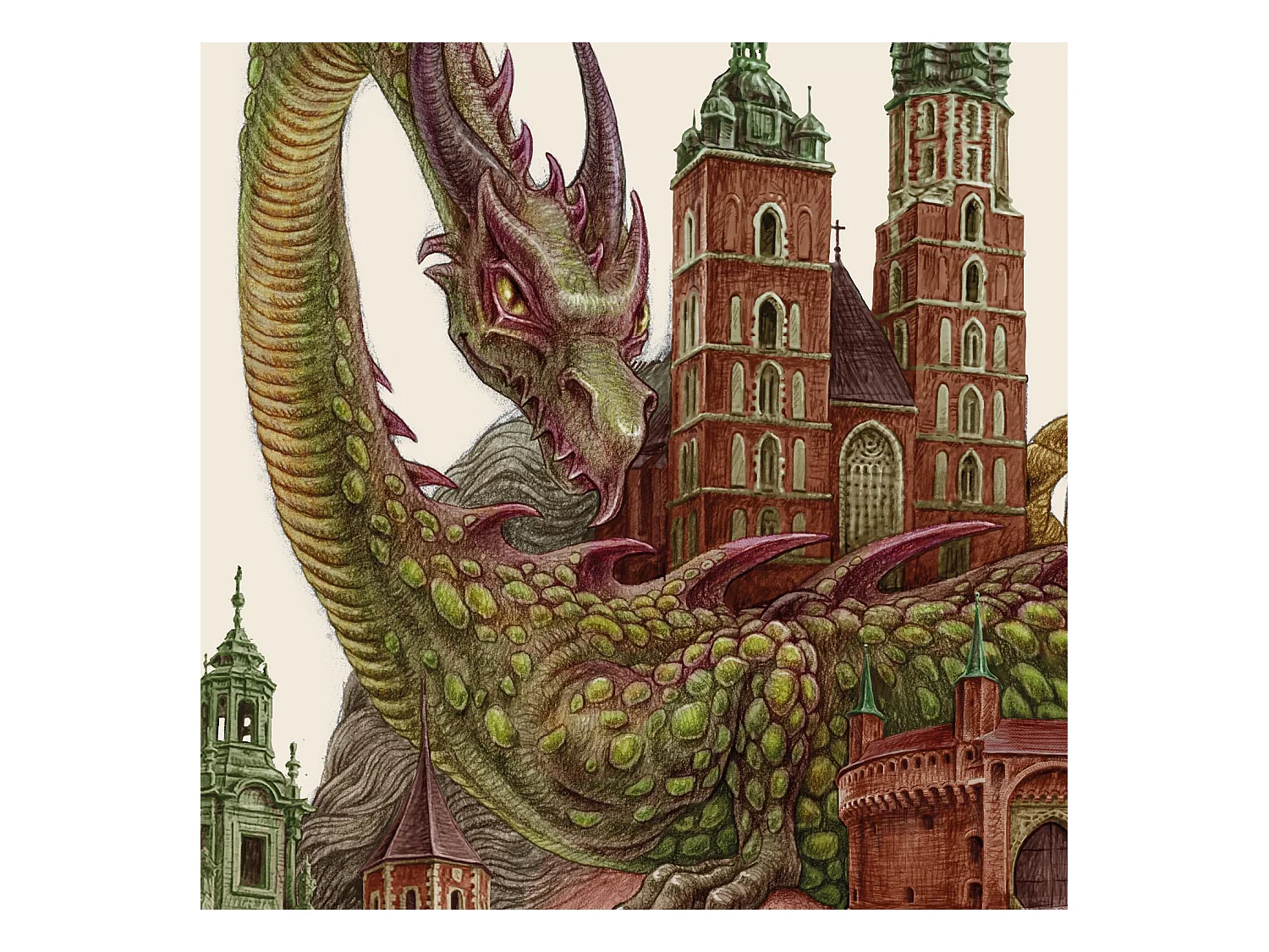 Affiche, art polonais moderne, décor de Cracovie, imprimé urbain minimaliste de Cracovie, art mural 29,7x42 cm.