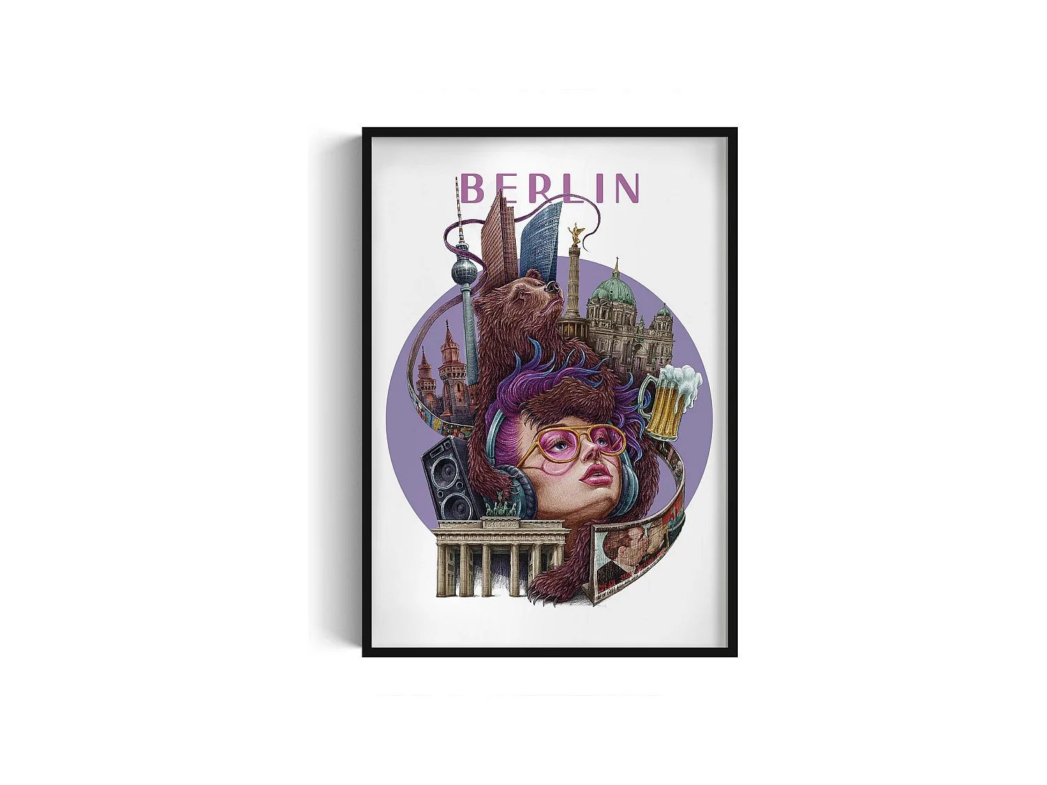 Image encadré, décor de la ville allemande, image à cadre noir Berlin, 70x100 cm Art berlinois, imprimé urbain.