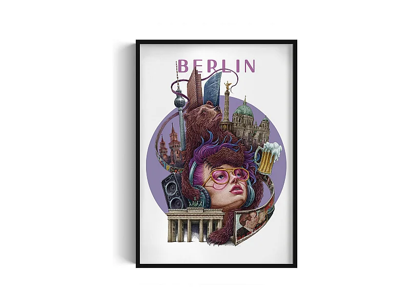 Gerahmtes Bild, deutsches Stadtdekor, schwarzes Rahmenbild Berlin, 70x100 cm Berlin-Kunst, urbaner Druck.