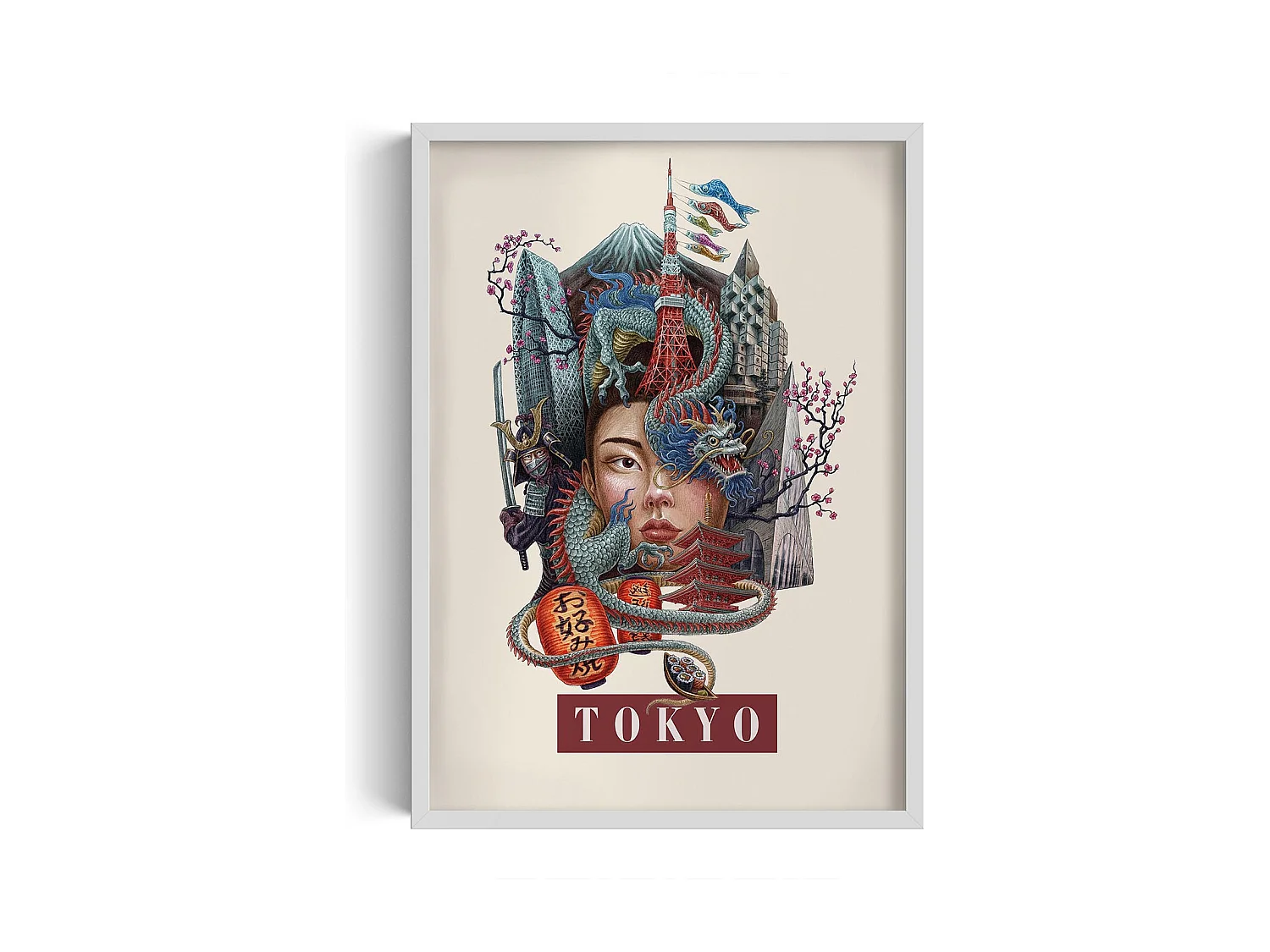 Ingelijste afbeelding, Japans stadsdecor, Tokyo print in witte lijst, afbeelding in stedelijke stijl Tokyo, 50x70 cm.