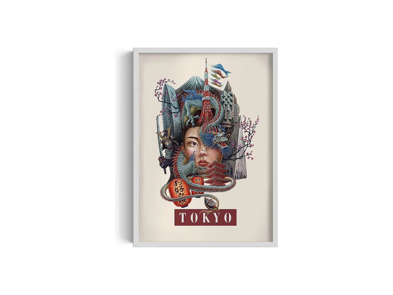 Immagine incorniciata, arredamento della città giapponese, stampa Tokyo in cornice bianca, immagine stile urbano Tokyo, 50x70 cm.
