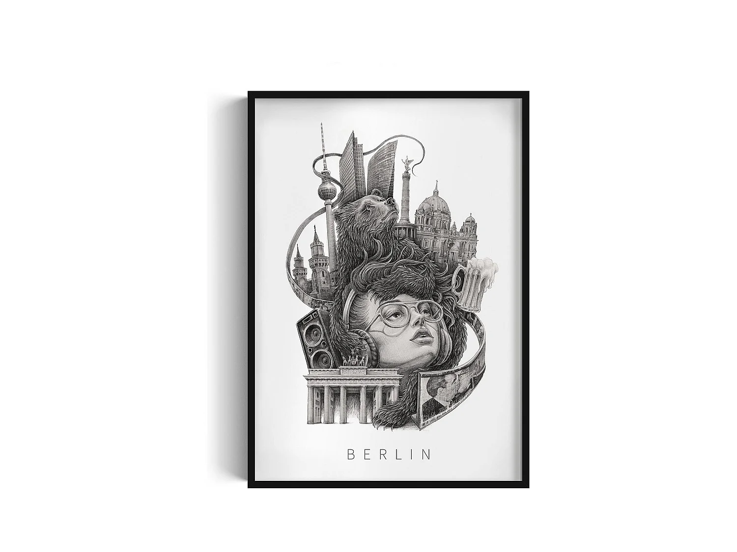 Image dans un cadre, art mural allemand moderne, art du cadre noir Berlin, image urbaine 70x100.