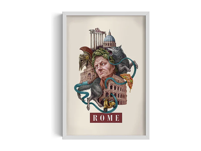 Gerahmtes Bild, italienisches Dekor Rom, weißer Rahmen Rom-Kunst, 40x60 cm Rom-Design, eleganter Rom-Stadtdruck.