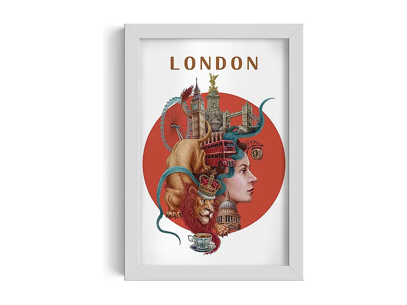 Gerahmtes Bild, britisches Stadtdekor, weißes Rahmenbild London, 20x30 cm Londoner Kunst, Londoner Stadtdruck.