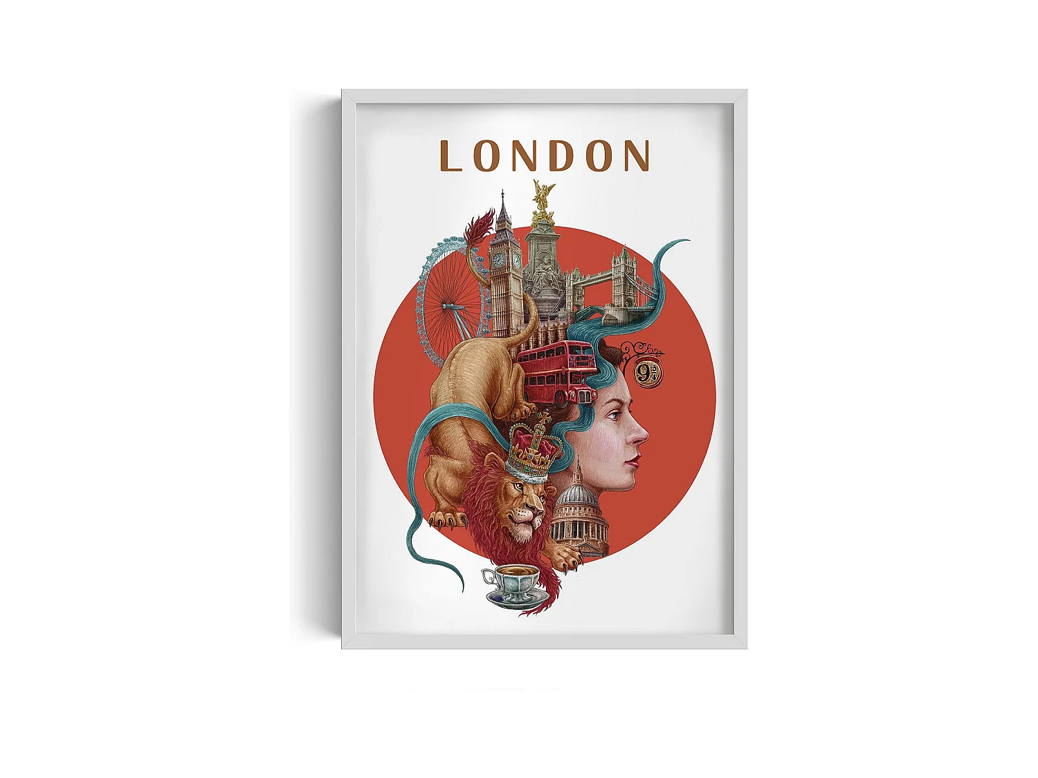 Image encadré, décor de ville britannique, image cadre blanc Londres, 50x70 cm art londonien, imprimé urbain Londres.