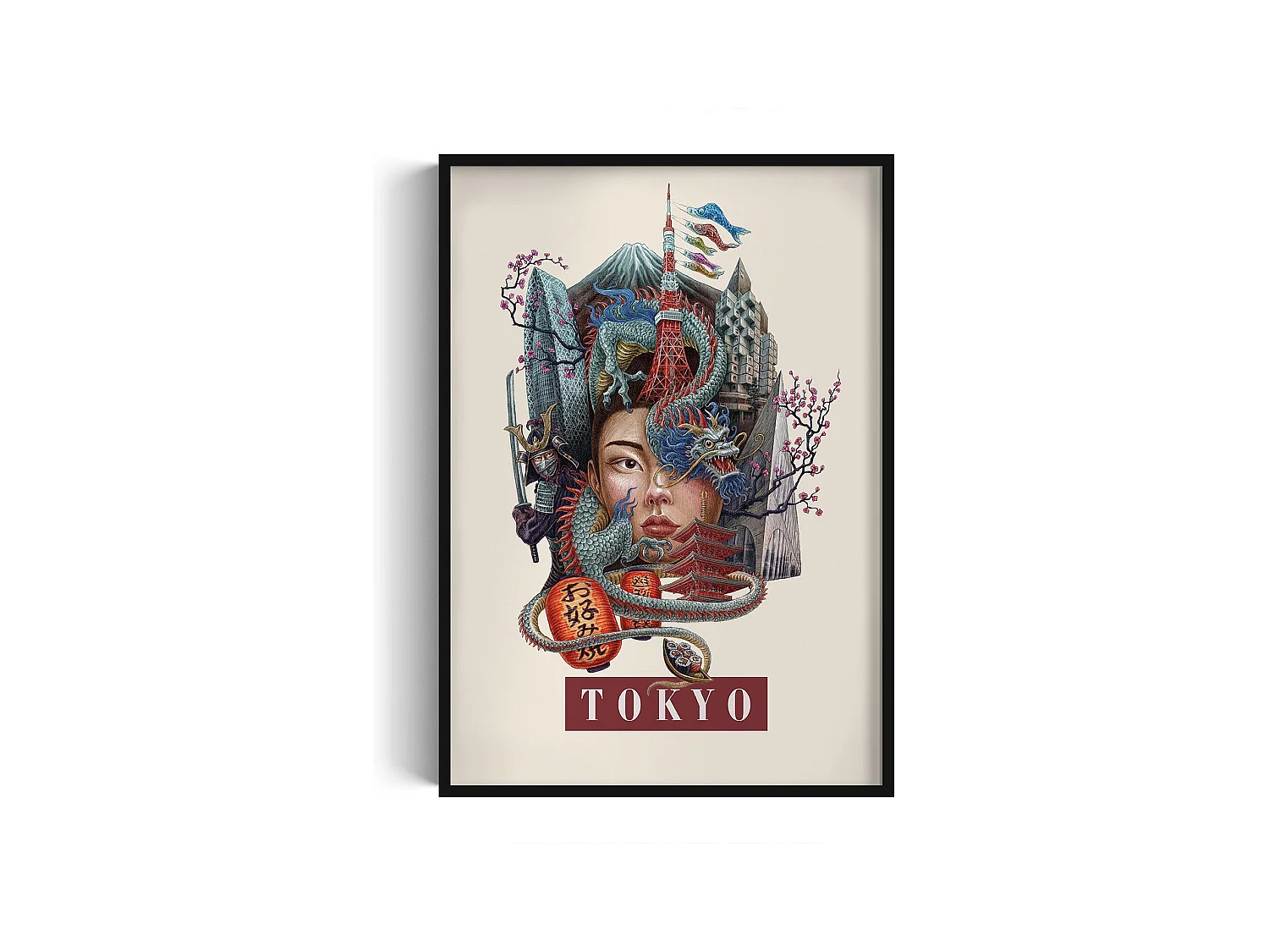 Immagine incorniciata, arredamento della città giapponese, stampa Tokyo in cornice nera, immagine stile urbano Tokyo, 70x100 cm.