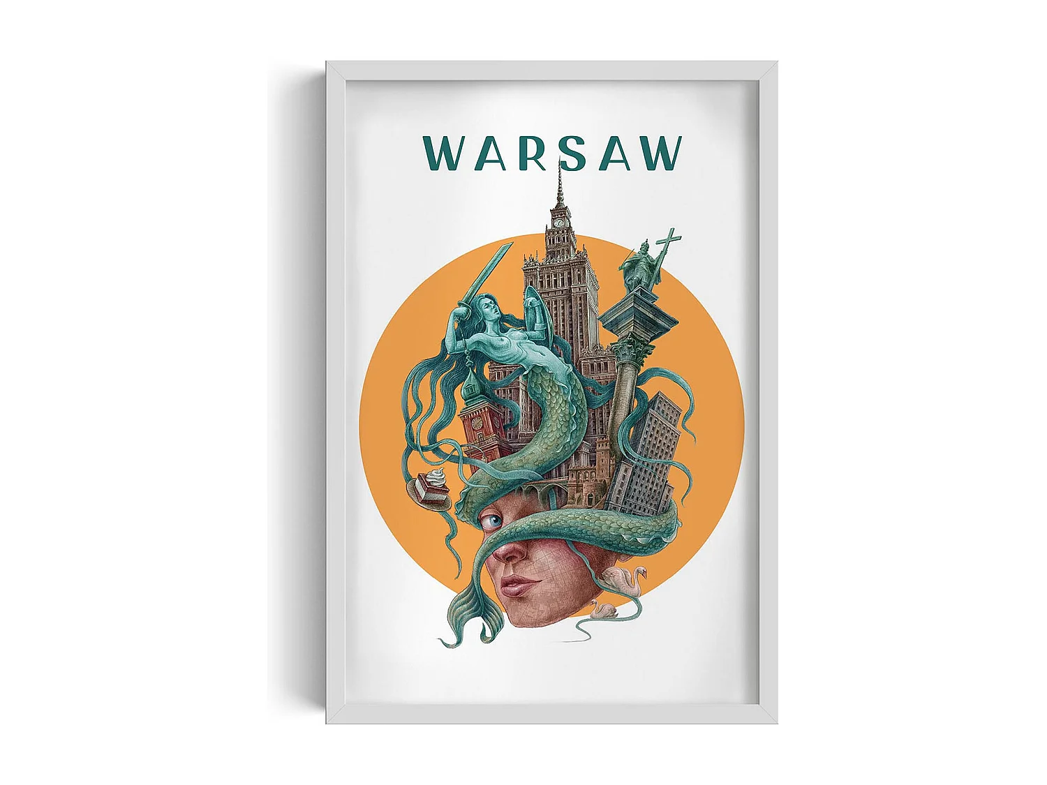 Bild im Rahmen, polnisches Stadtdekor, weiß gerahmtes Bild Warschau, 40x60 cm Warschauer Kunst, Stadtdruck.