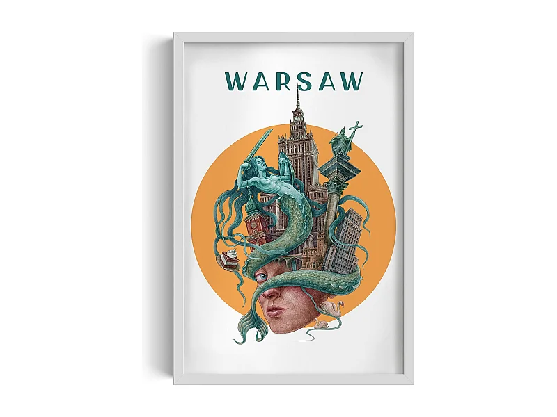 Bild im Rahmen, polnisches Stadtdekor, weiß gerahmtes Bild Warschau, 40x60 cm Warschauer Kunst, Stadtdruck.