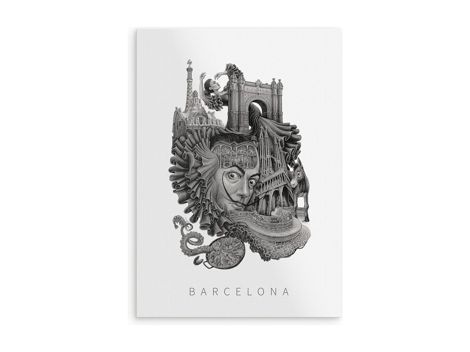 Póster, decoración española vibrante, arte de Barcelona, ​​impresión minimalista de la ciudad de Barcelona, ​​21x29,7 cm.