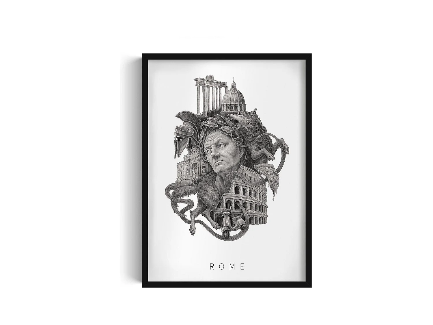 Image dans un cadre, décoration italienne élégante, cadre noir art Rome, image urbaine de Rome, design Rome 50x70 cm.