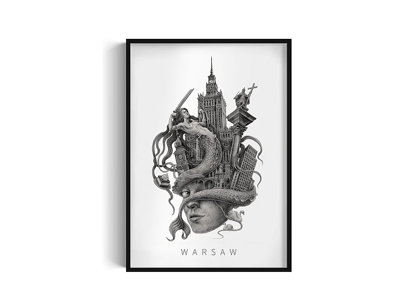 Immagine incorniciata, arredamento polacco, cornice nera, arte Varsavia, stampa minimalista Varsavia, design urbano 70x100 cm.