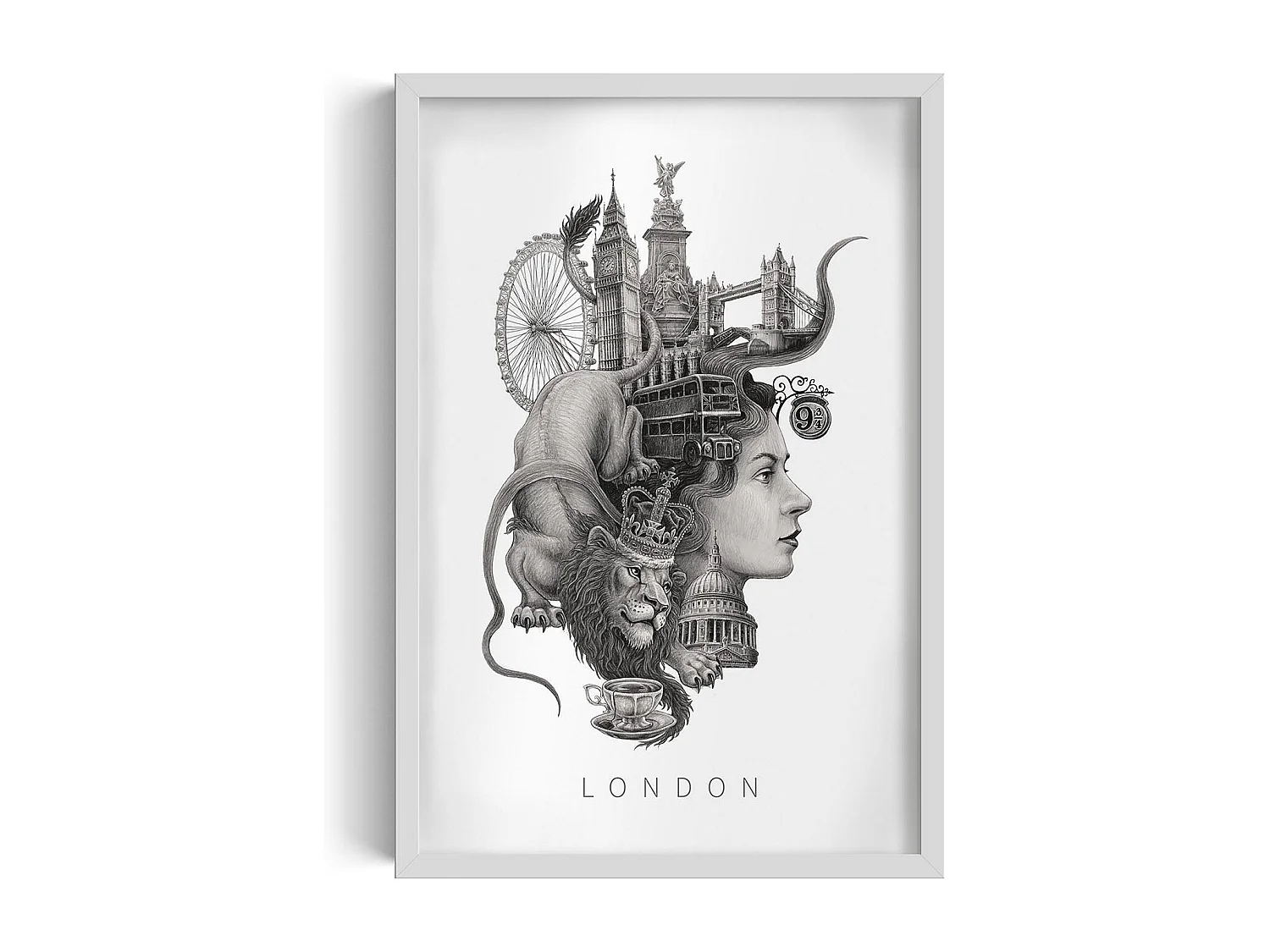 Ingelijste foto, Brits decor, Londense kunst witte lijst, minimalistische Londense print, foto in stedelijke stijl, 40x60 cm.