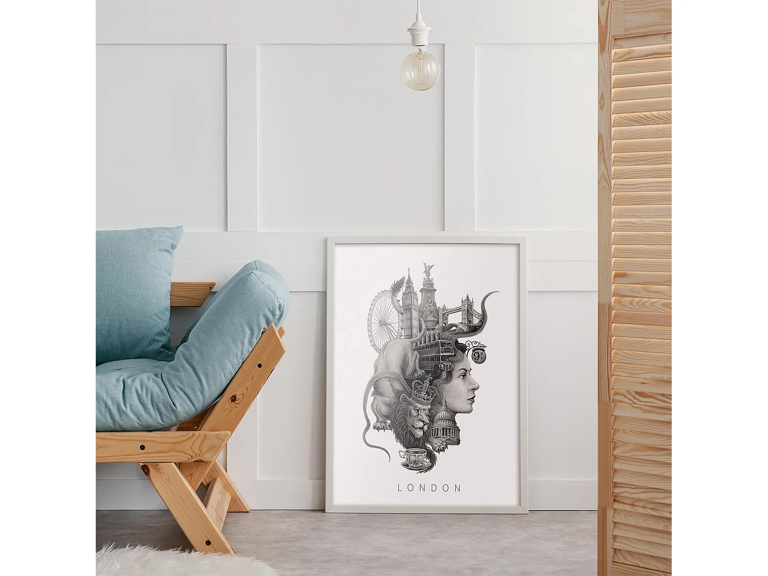 Gerahmtes Bild, britisches Dekor, weißer Rahmen der Londoner Kunst, minimalistischer London-Druck, Bild im urbanen Stil, 40x60 cm.