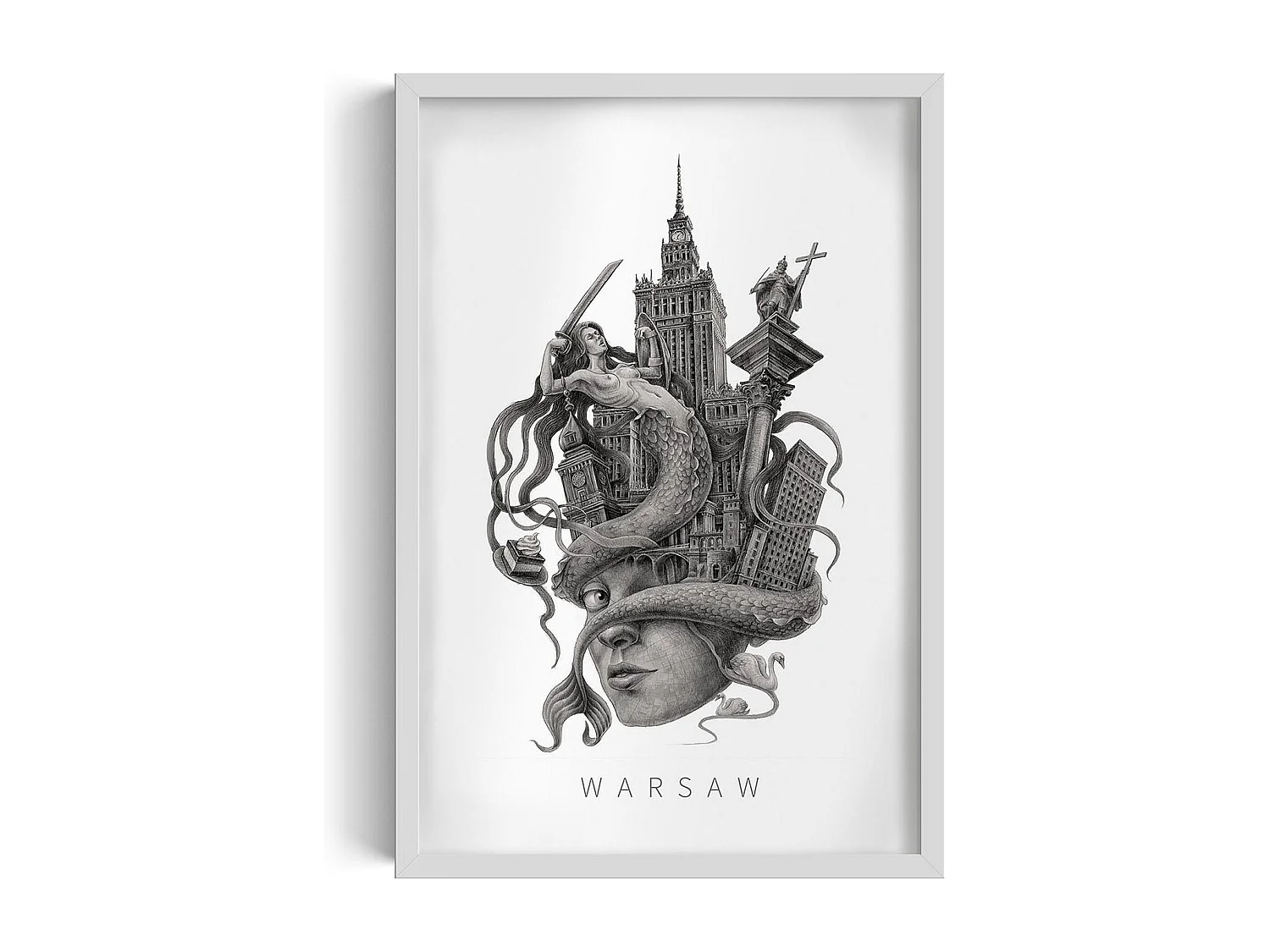 Ingelijste foto, Pools decor, witte lijst, Warschau kunst, Warschau minimalistische print, stadsontwerp 40x60 cm.