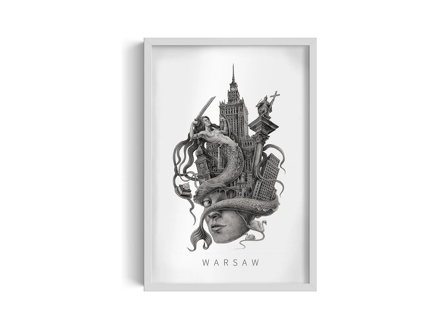 Image encadré, décor polonais, cadre blanc, art de Varsovie, imprimé minimaliste de Varsovie, design urbain 40x60 cm.