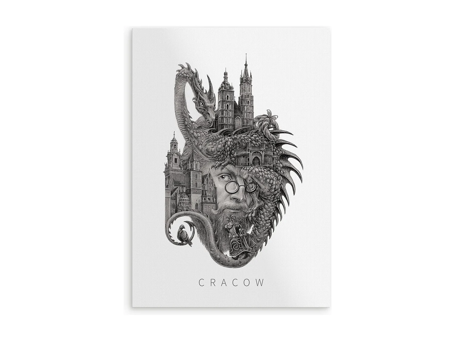 Affiche, décor de ville polonaise, art Cracovie, impression murale minimaliste Cracovie 29,7x42 cm.
