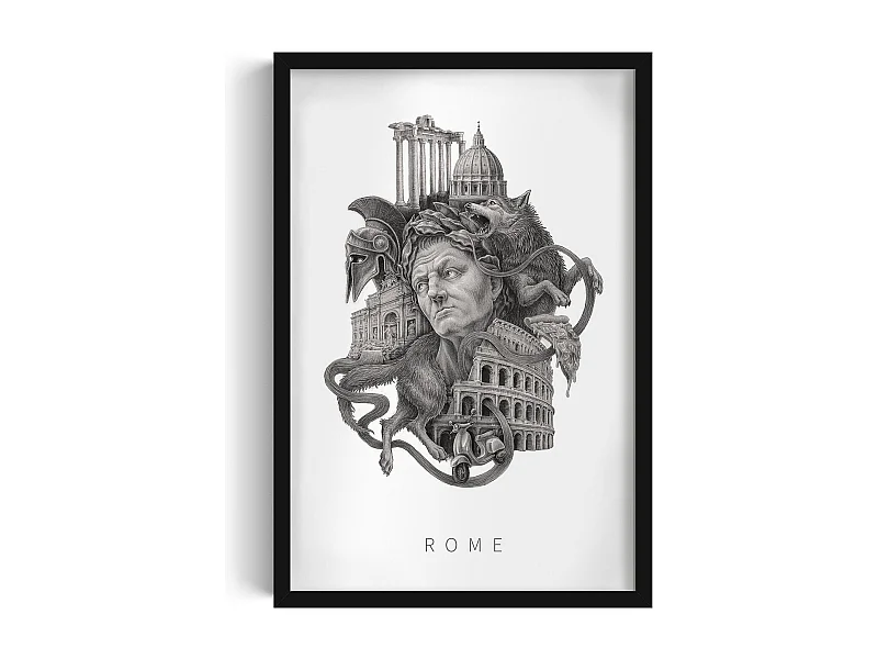 Bild im Rahmen, elegante italienische Dekoration, Rom-Kunst schwarzer Rahmen, Stadtbild von Rom, Rom-Design 40x60 cm.