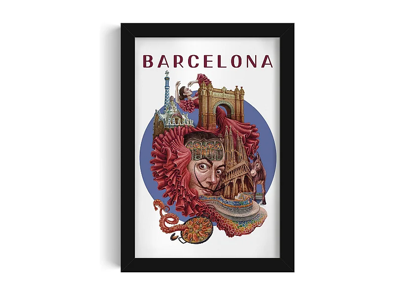 Image encadré, décor de ville espagnole, image cadre noir Barcelone, 20x30 cm art de Barcelone, imprimé urbain Barcelone.