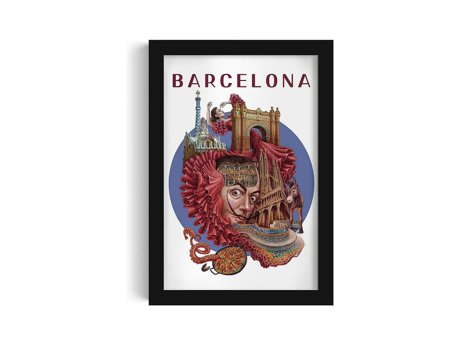 Image encadré, décor de ville espagnole, image cadre noir Barcelone, 20x30 cm art de Barcelone, imprimé urbain Barcelone.