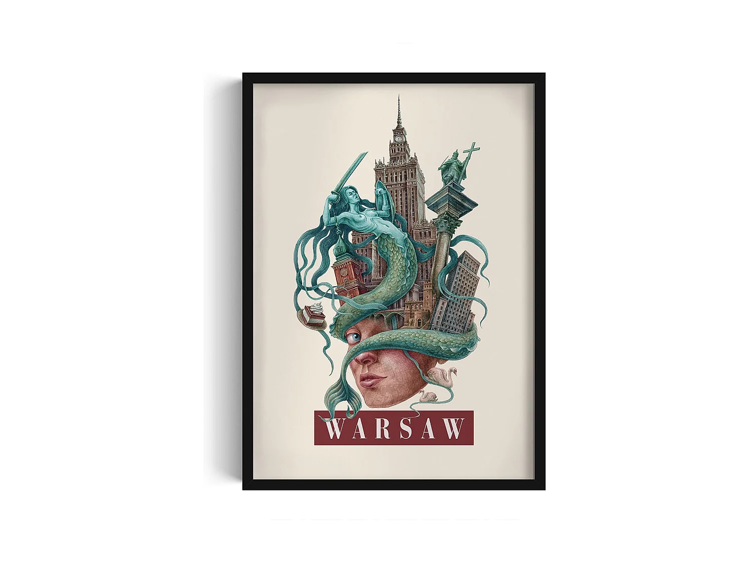 Bild im Rahmen, modernes Stadtdekor, gerahmte Kunst aus Warschau, minimalistischer Stadtdruck aus Warschau, Warschauer Design 50x70 cm.