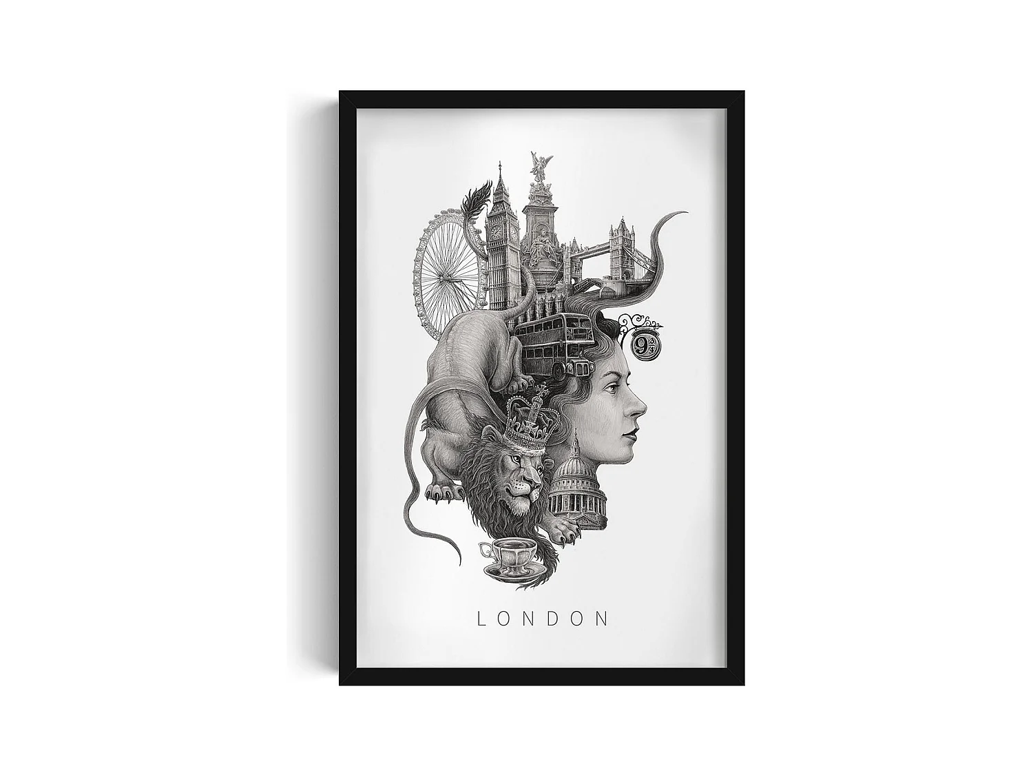 Image encadré, déco britannique, cadre noir art Londres, imprimé minimaliste de Londres, image de style urbain, 40x60 cm.