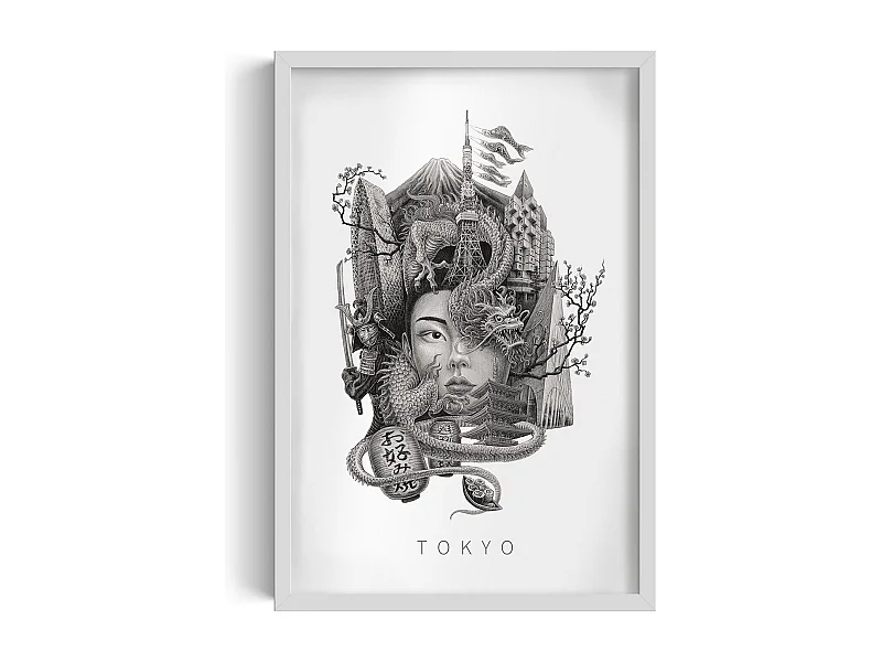 Gerahmtes Bild, raffiniertes japanisches Stadtdekor, weißer Rahmen der Tokio-Kunst, Stadtbild Tokio, 40x60 cm.