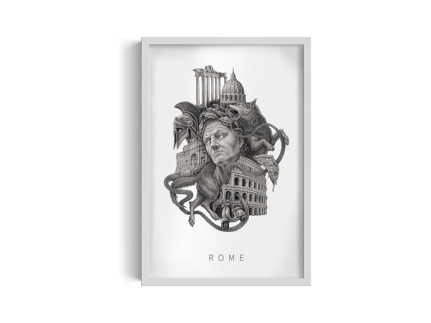 Image dans un cadre, décoration italienne élégante, cadre blanc art Rome, image urbaine de Rome, design Rome 40x60 cm.