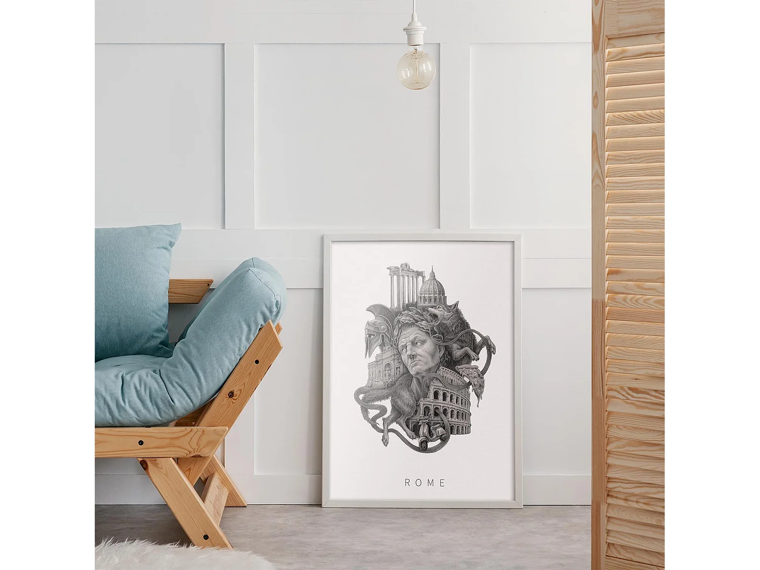 Foto in lijst, elegante Italiaanse decoratie, witte kunstlijst Rome, stadsfoto van Rome, Rome-ontwerp 40x60 cm.