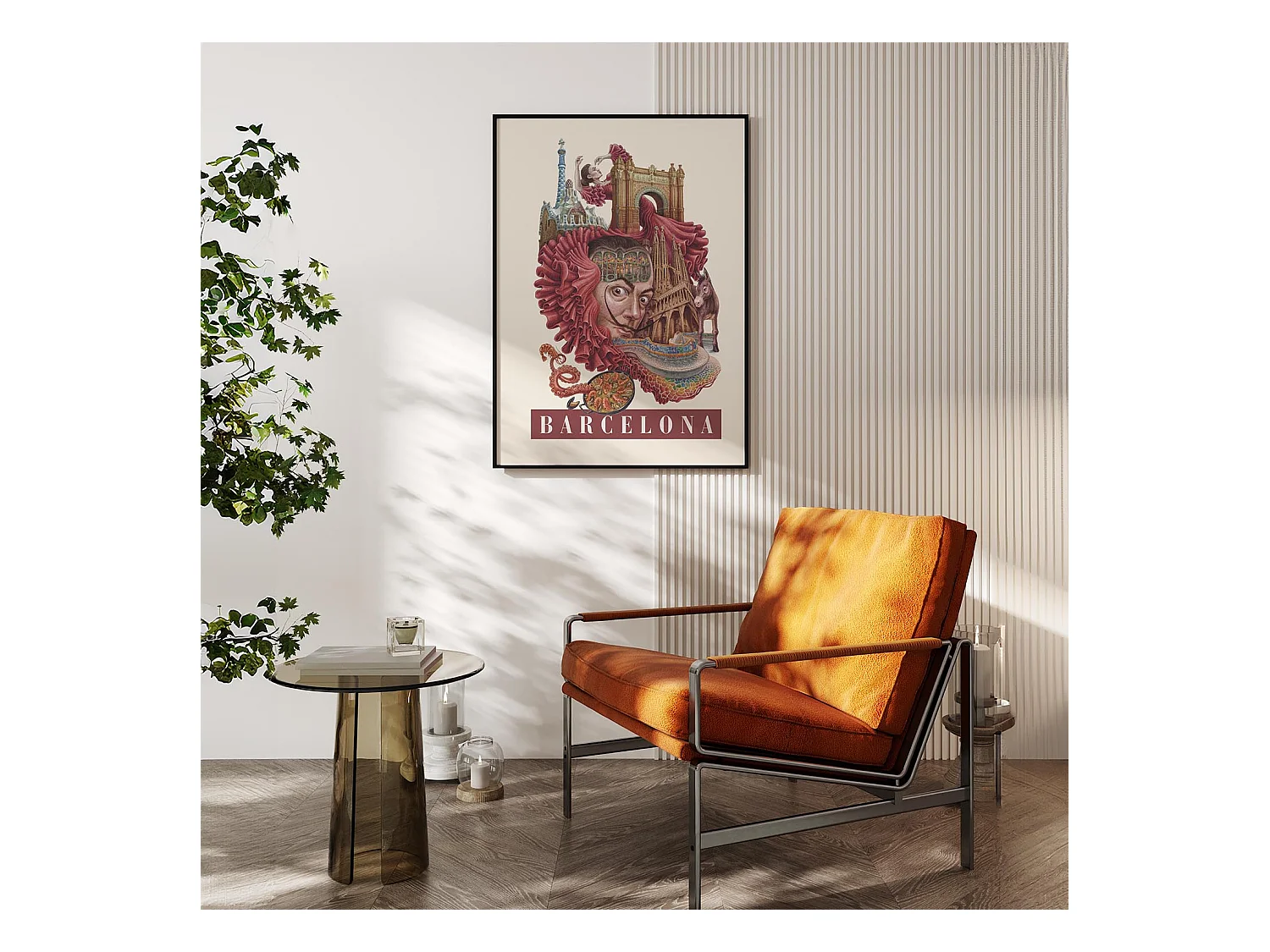 Poster, stampa città spagnola, arte Barcellona, ​​arredamento urbano Barcellona, ​​21x29,7 cm.