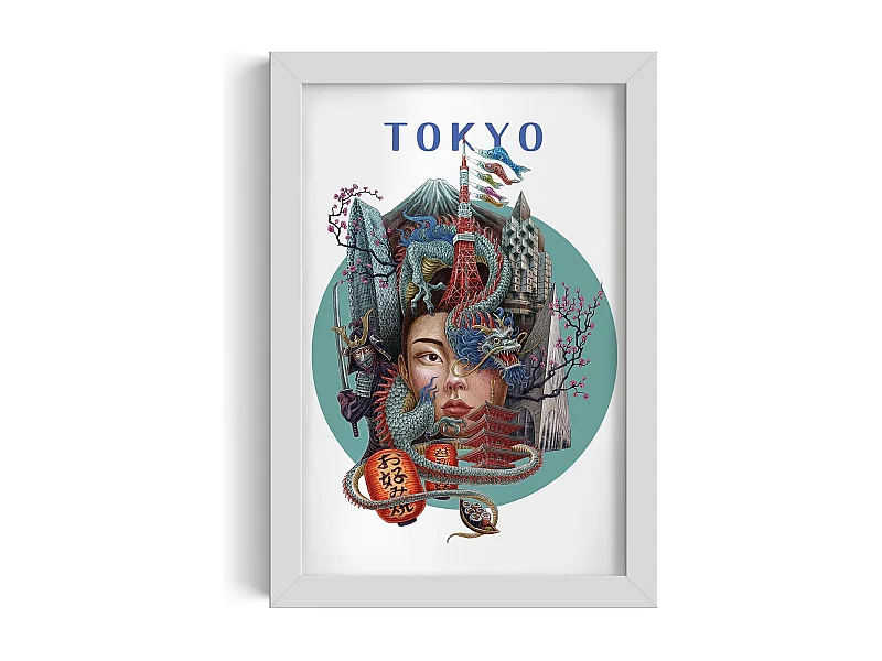 Gerahmtes Bild, japanisches Stadtdekor, weißes Rahmenbild Tokio, 20x30 cm Tokio-Kunst, Tokio-Stadtdruck.