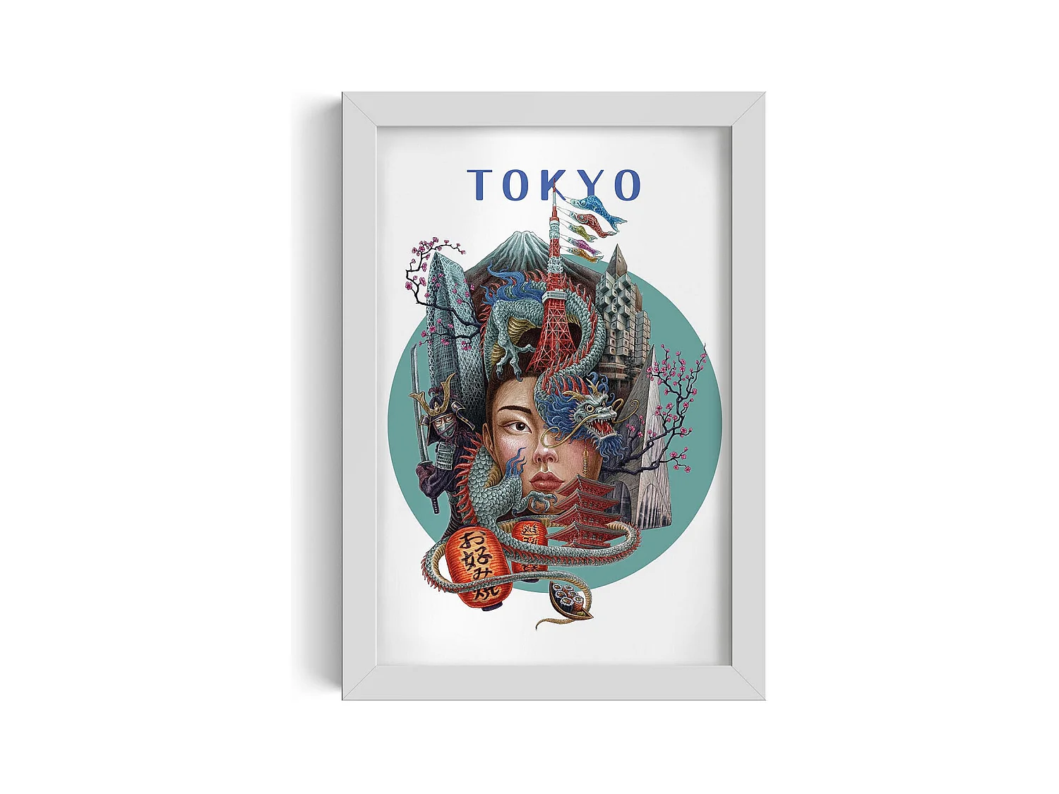 Image encadré, décor de ville japonaise, image cadre blanc Tokyo, 20x30 cm Tokyo art, imprimé urbain Tokyo.