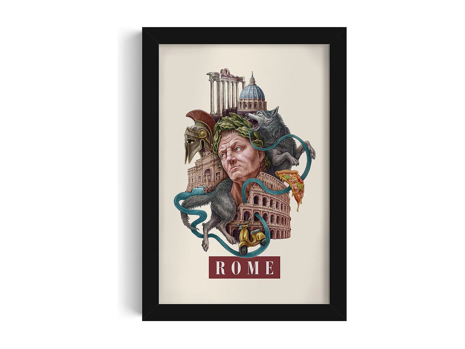 Gerahmtes Bild, italienisches Dekor Rom, schwarzer Rahmen Rom-Kunst, 20x30 cm Rom-Design, eleganter Rom-Stadtdruck.