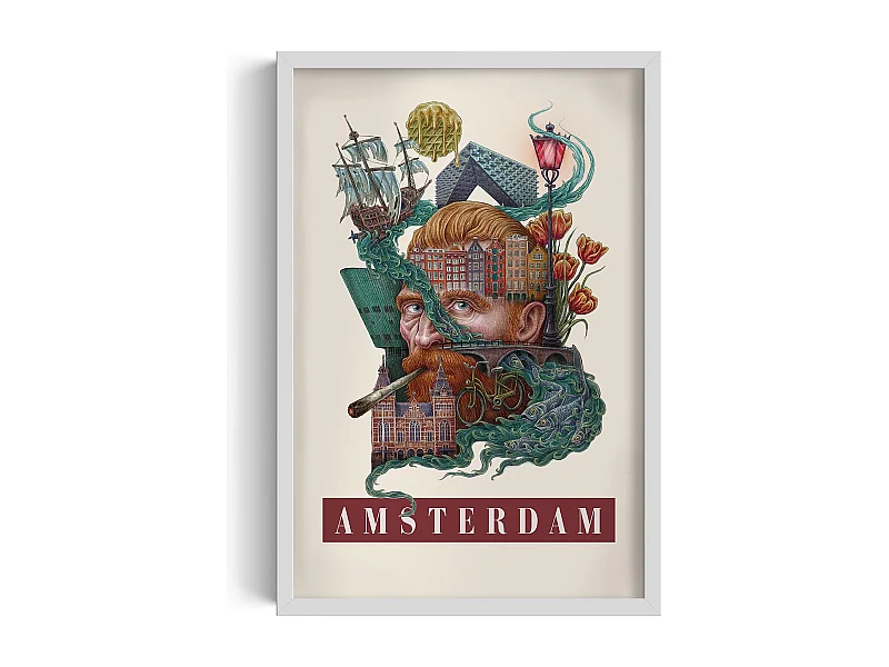 Foto in lijst, modern Nederlands decor, Amsterdamse kunst witte lijst, Amsterdamse stadsfoto, print 40x60 cm.