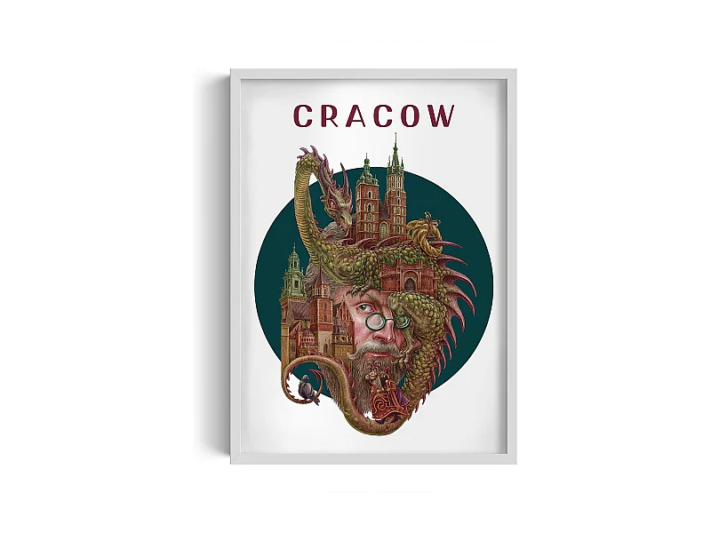 Image dans un cadre, décor de la ville polonaise, image avec cadre blanc Cracovie, 50x70 cm Art de Cracovie, imprimé urbain.
